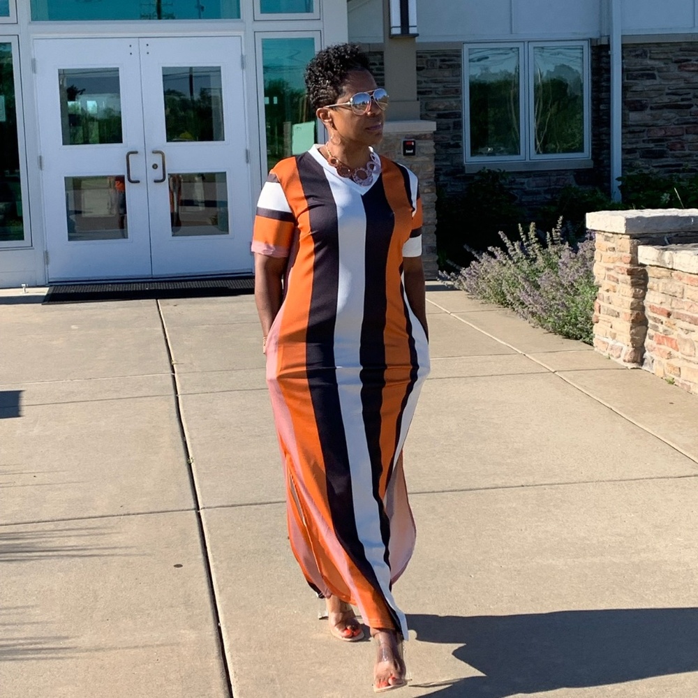 Burnt Orange Striped Maxi Dress